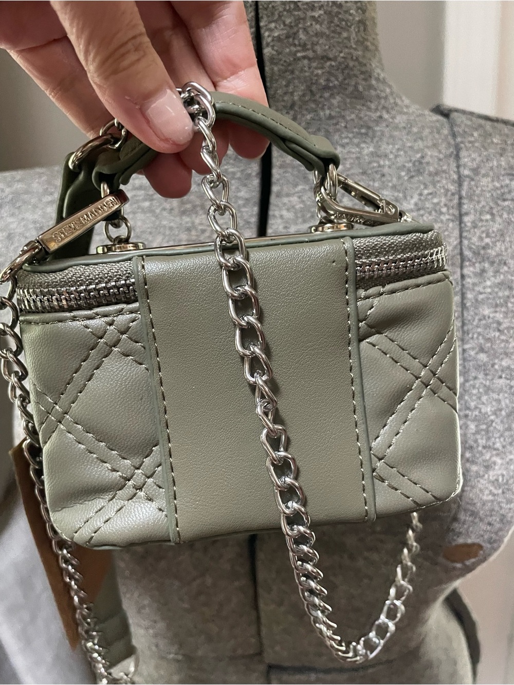 Steve Madden Mini Quilted Vanity Case Olive Crossbody - Picture 6 of 13